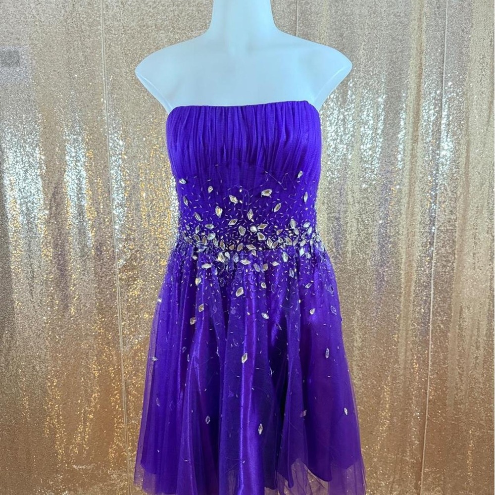 NWT Royal Purple Strapless Beaded Tulle Homecoming Dress/ Size 2XL